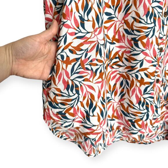 Lands End 100% Linen Ivory Multi Dyed Leaves A Line Long Sleeve Tunic Women's 18 - Picture 8 of 11